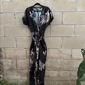 Zara Black Floral & Crane Jumpsuit
